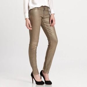 7 For All Mankind Gold Shimmer Skinny Jeans